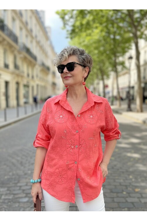 Melly İtalyan Fisto Pul Detay Gömlek Mercan