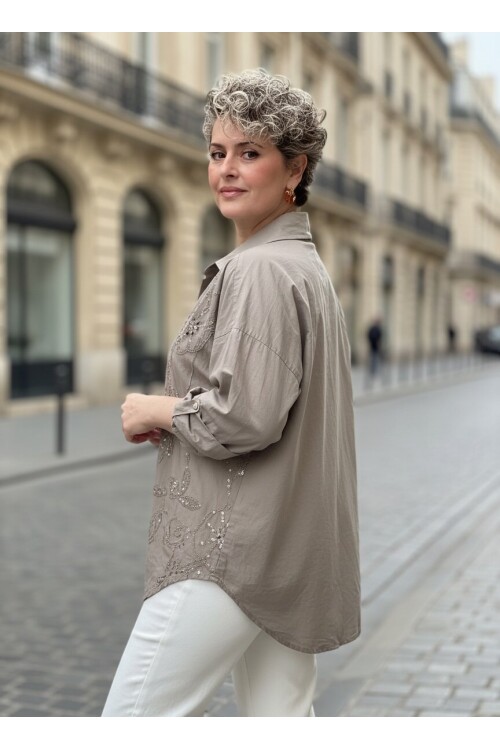 Melly İtalyan Fisto Pul Detay Gömlek Vizon