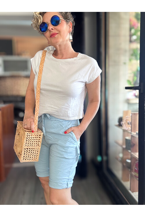 Menton  İtalyan Stil Likralı Şort Açık Mavi