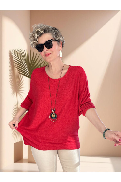 Mezzo İtalyan Kolyeli Tasarım Triko Bluz Narçiçeği