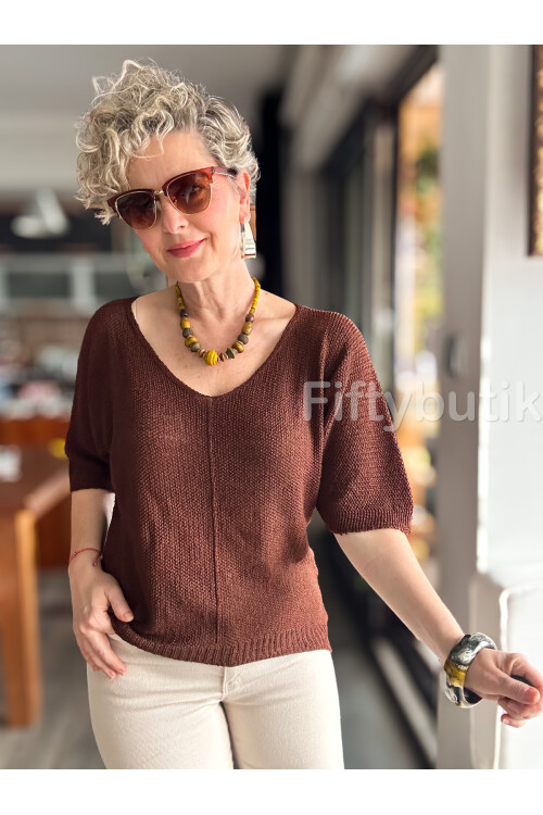 Miatta Tasarım Merserize Bluz Kahverengi