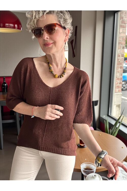 Miatta Tasarım Merserize Bluz Kahverengi