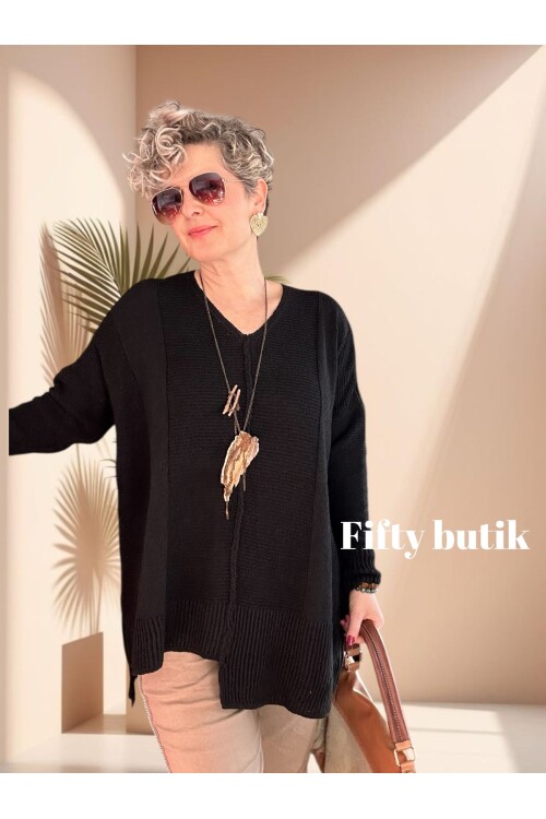 Mudy Tasarım Oversize Triko Tunik Siyah