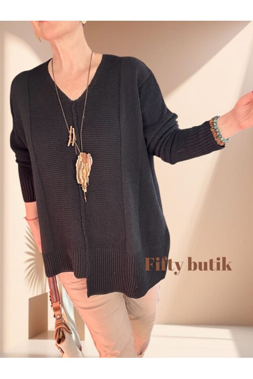 Mudy Tasarım Oversize Triko Tunik Siyah