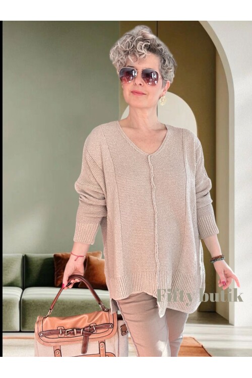 Mudy Tasarım Oversize Triko Tunik Taş