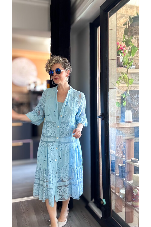 Nessi İtalyan Brode Gömlek Elbise Bebe Mavi