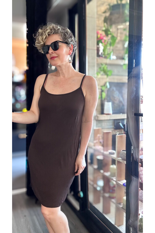 Nessi İtalyan Brode Gömlek Elbise Kahverengi