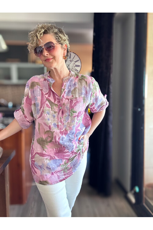 Netti Zambak Desen İtalyan Gömlek Pembe