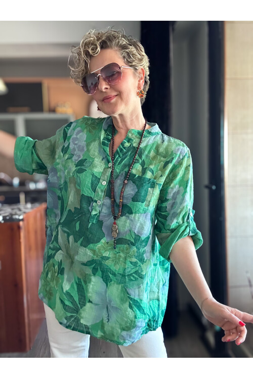 Netti Zambak Desen İtalyan Gömlek Yeşil
