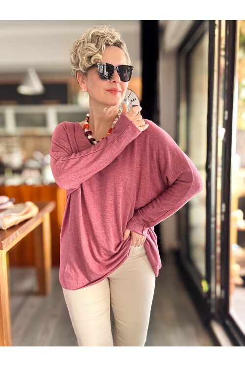 Nonna İthal V Yaka Tasarım Triko Gül Kurusu