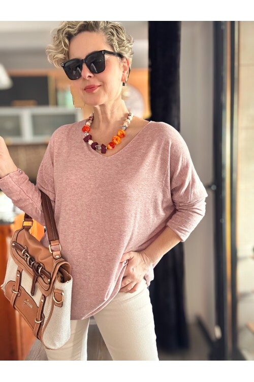 Nonna İthal V Yaka Tasarım Triko Pudra