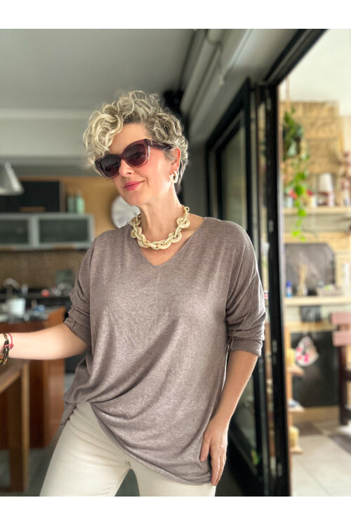 Nonna İthal V Yaka Tasarım Triko Vizon