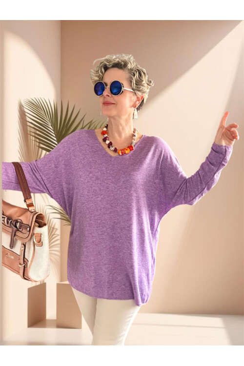 Nonna İthal V Yaka Tasarım Triko Lila