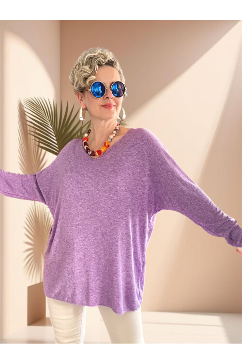 Nonna İthal V Yaka Tasarım Triko Lila