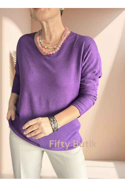 Nonna İthal V Yaka Tasarım Triko Menekşe