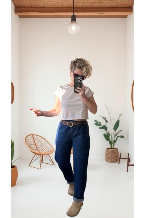 Opus İtalyan Vip Likralı Kemerli Jean Pantolon Mavi