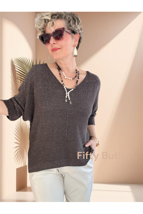 Otto İtalyan Sim Detay Triko Bluz Kahve