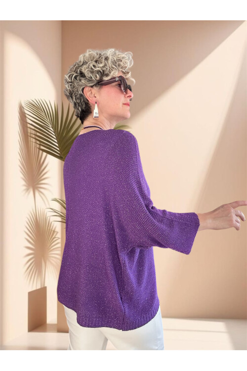 Otto İtalyan Sim Detay Triko Bluz Mor