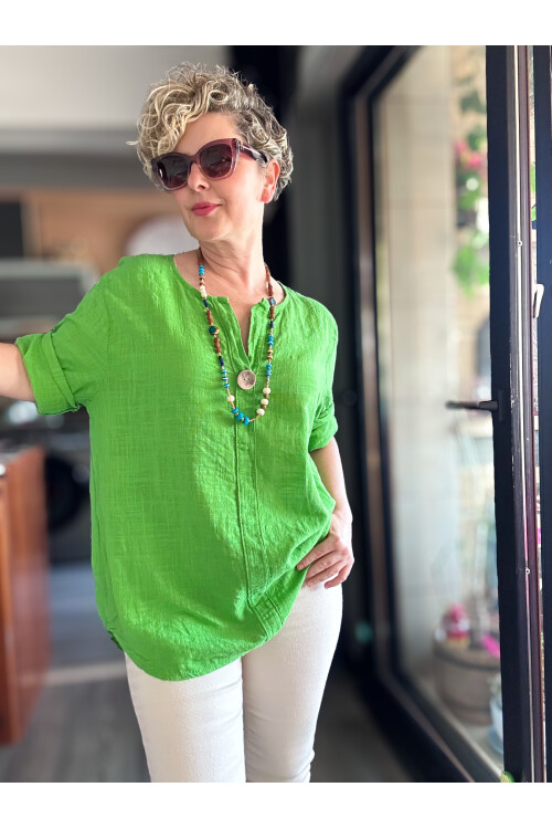 Peppino İtalyan Tahta Düğme Detay Bluz Yeşil