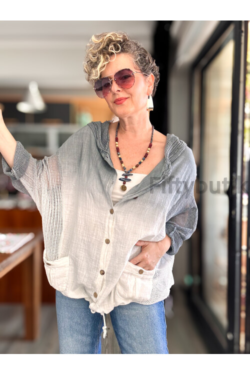 Pergi Batik File Detay Kapşonlu Ceket Gri