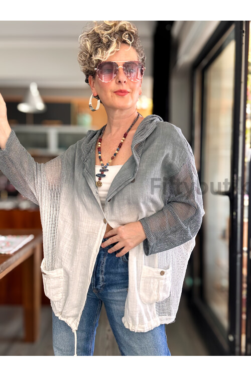 Pergi Batik File Detay Kapşonlu Ceket Gri