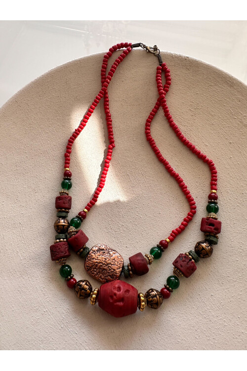 Perros Pirinç Cam Etnik Kolye