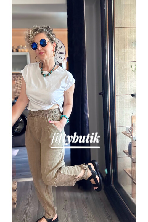 Piango Tasarım Paça File Detay Pantolon Vizon