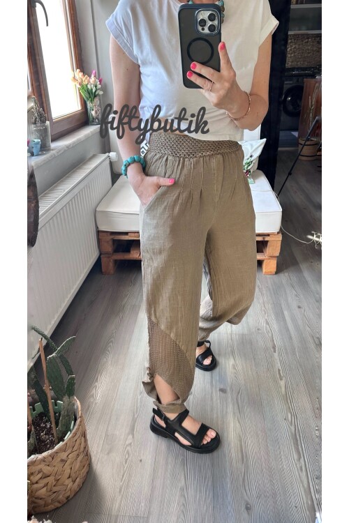 Piango Tasarım Paça File Detay Pantolon Vizon