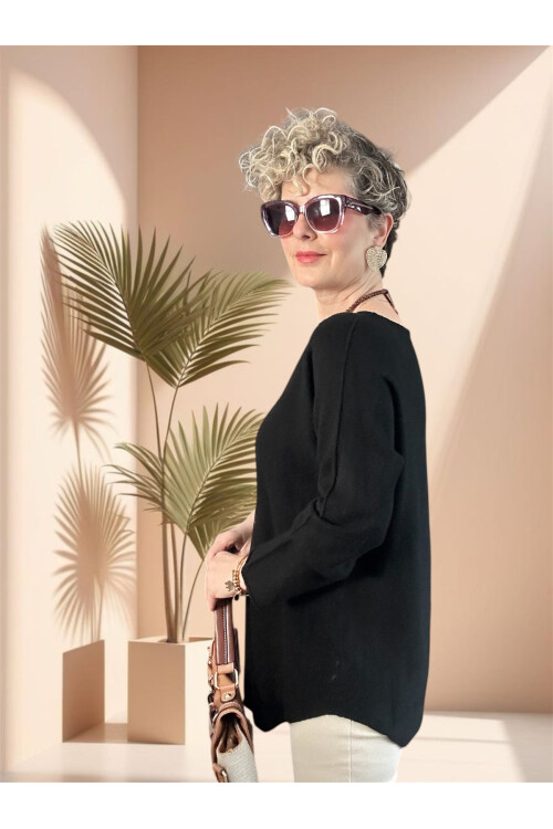 Piatti İtalyan V Yaka Yumoş Oval Triko Siyah