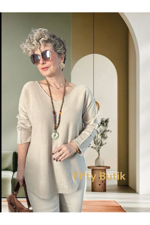 Piatti İtalyan V Yaka Yumoş Oval Triko Taş