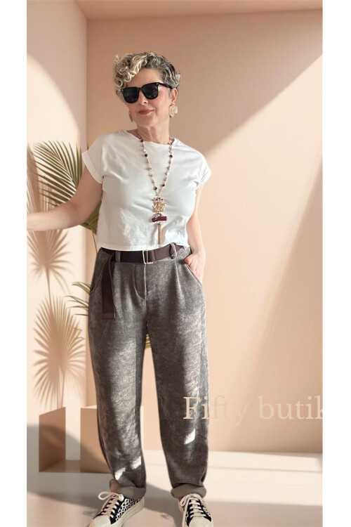 Pierro İtalyan Şönil Kemerli Havuç Pantolon Vizon