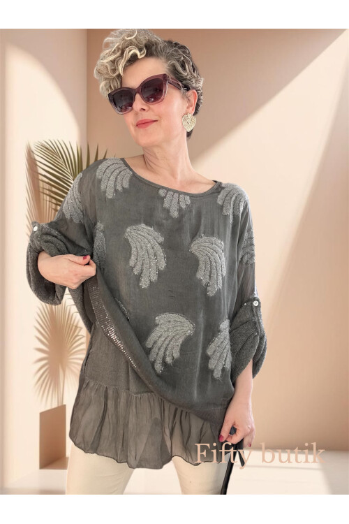 Pitti İthal Pul Payet İşleme Detay Triko Bluz Antrasit