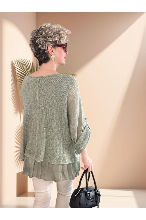 Pitti İthal Pul Payet İşleme Detay Triko Bluz Su Yeşili