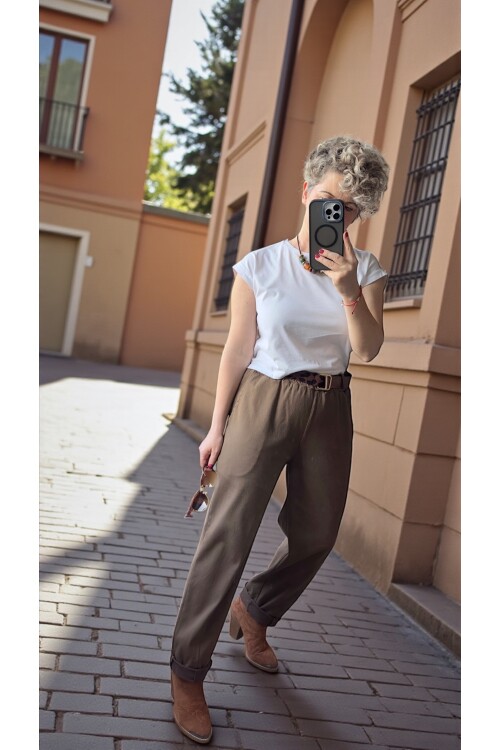 Premium Racci İtalyan Detay Kemerli Sihirli Pantolon Açık Kahverengi