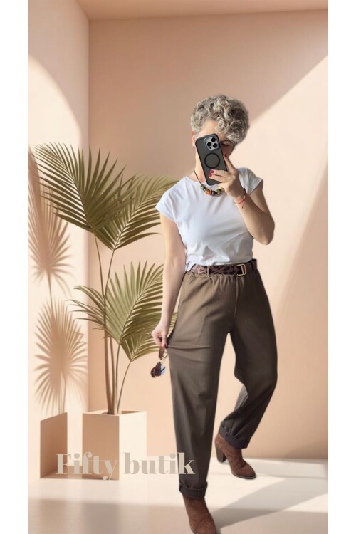 Premium Racci İtalyan Detay Kemerli Sihirli Pantolon Açık Kahverengi