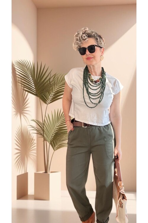 Premium Racci İtalyan Detay Kemerli Sihirli Pantolon Haki