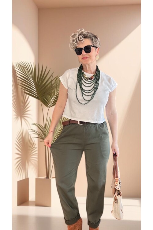 Premium Racci İtalyan Detay Kemerli Sihirli Pantolon Haki