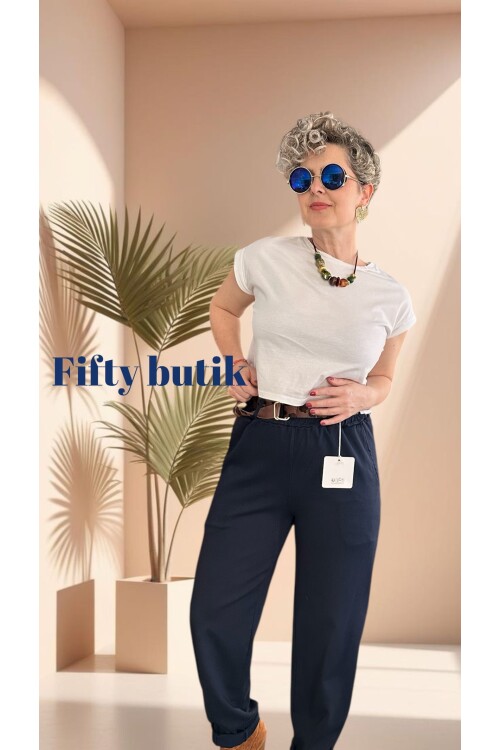 Premium Racci İtalyan Detay Kemerli Sihirli Pantolon Lacivert