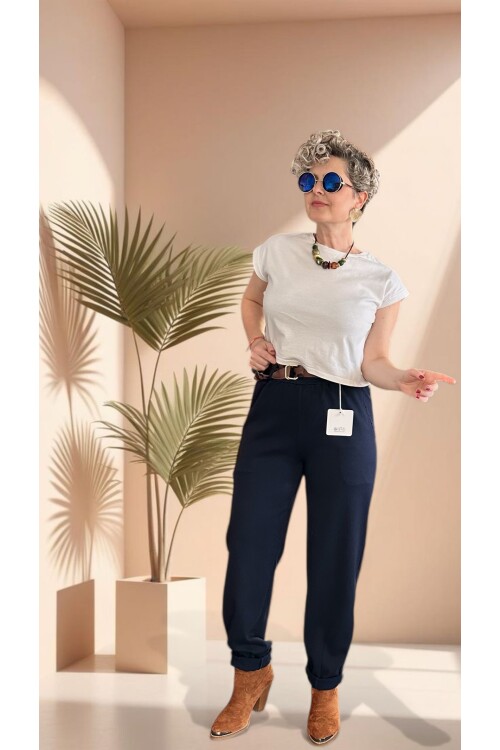 Premium Racci İtalyan Detay Kemerli Sihirli Pantolon Lacivert