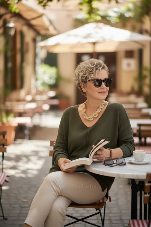 Purre V Yaka Tasarım Soft Triko Bluz Haki Yeşil