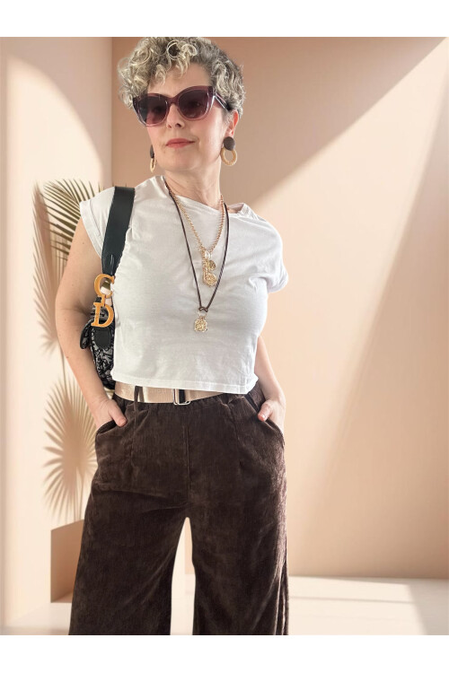 Rella İtalyan Şönil Kemerli Palazzo Pantolon Kahve