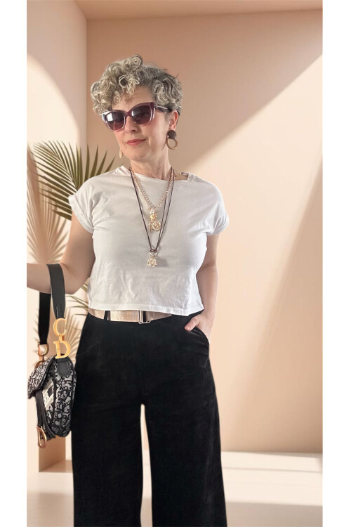 Rella İtalyan Şönil Kemerli Palazzo Pantolon Siyah