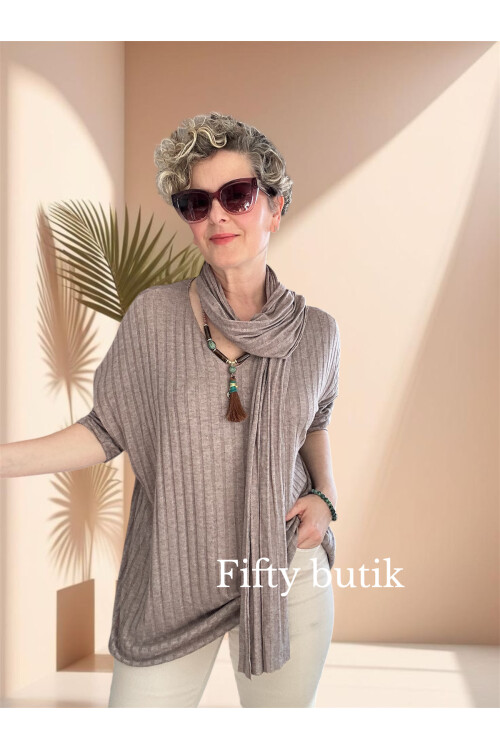 Rossi İtalyan Fularlı Tasarım Triko Bluz Fango