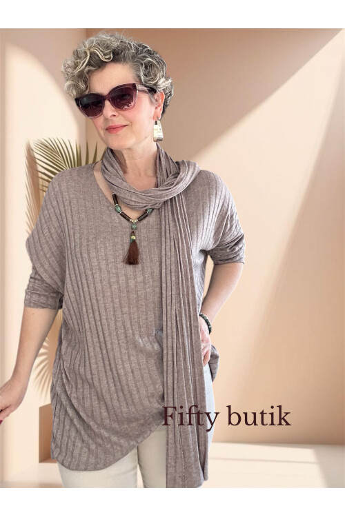 Rossi İtalyan Fularlı Tasarım Triko Bluz Fango