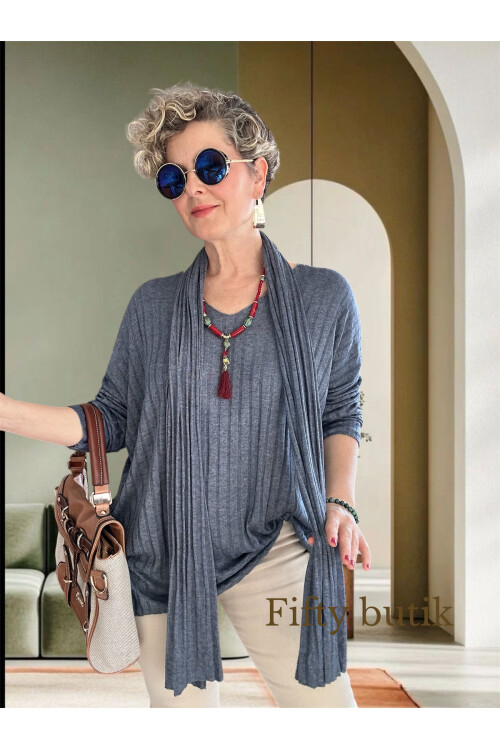 Rossi İtalyan Fularlı Tasarım Triko Bluz Jeans