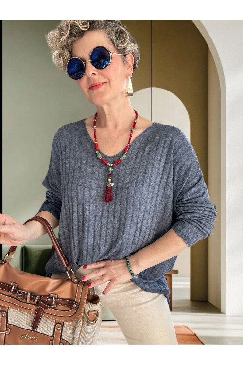 Rossi İtalyan Fularlı Tasarım Triko Bluz Jeans