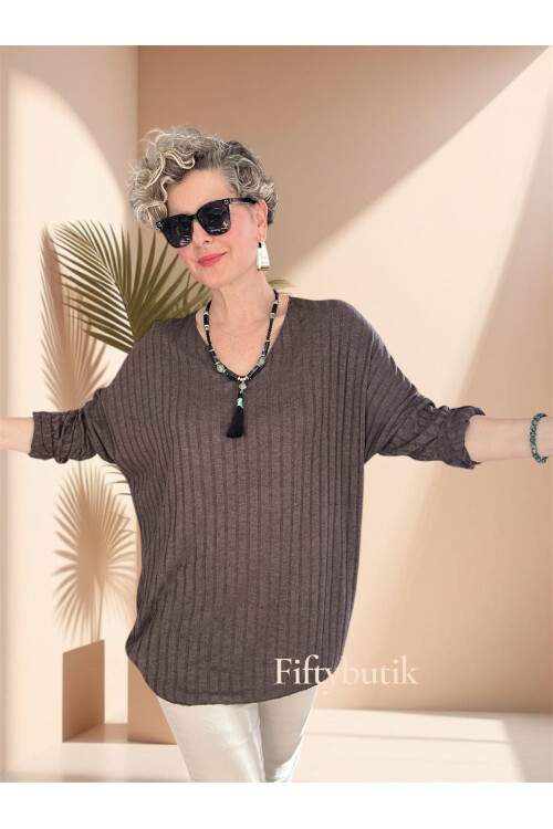 Rossi İtalyan Fularlı Tasarım Triko Bluz Kahve