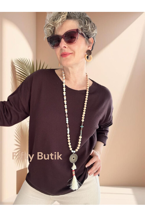 Russi Tasarım Triko Bluz Acı Kahve