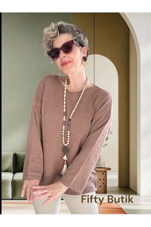 Russi Tasarım Triko Bluz Vizon