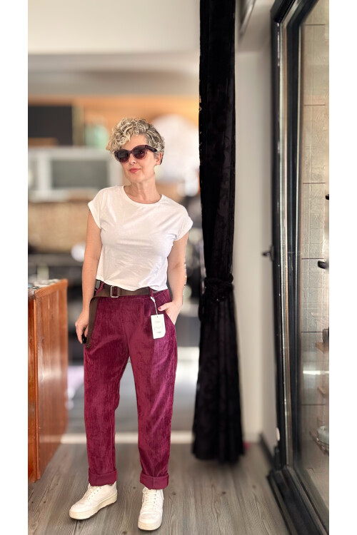 Sello İtalyan Şönil Kemerli Pantolon Bordo